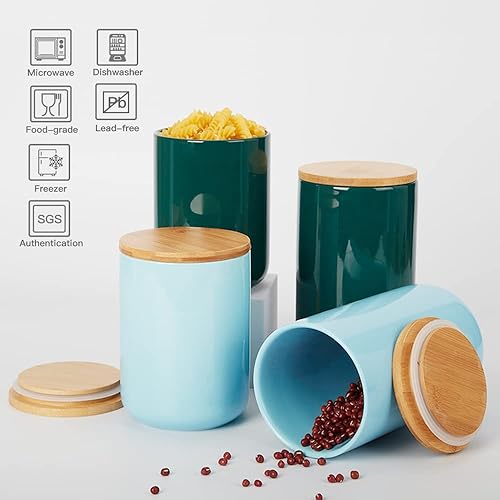 Miniatura 6 de ANLIZY Botes de cocina de cerámica con tapas de bambú, recipientes decorativos herméticos para almacenamiento de alimentos, tarros de decoración de