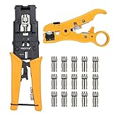 Proster Coaxial Crimping Stripping Multifunctional Compression Connector Tool for RG59 RG6 F BNC RCA Wire Crimping Tool Kit Coaxial Cable Crimper Stripper