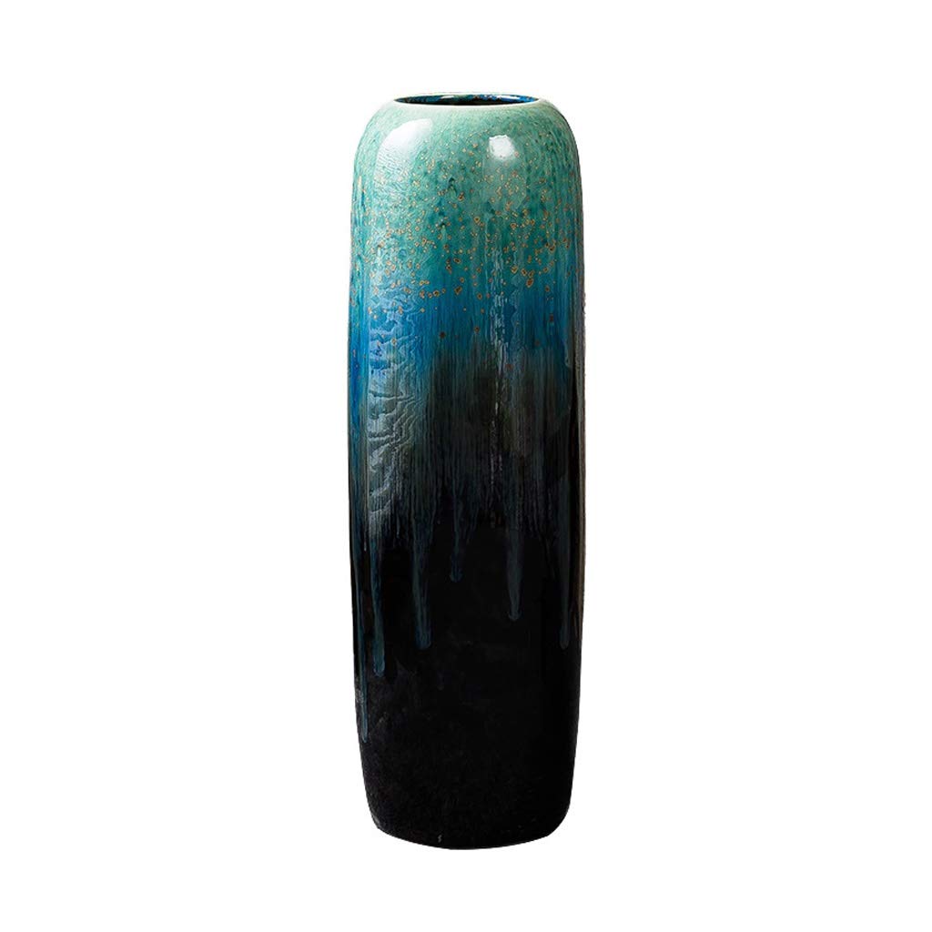 asdchZen Creative Handmade Floor Vase Vintage Ceramic Large Vase Living Room Flower Arrangement Porcelain Decoration Gradient Blue Floor Dried Flower Vase For Use In Home Office,Blue,5,Blue-60cm
