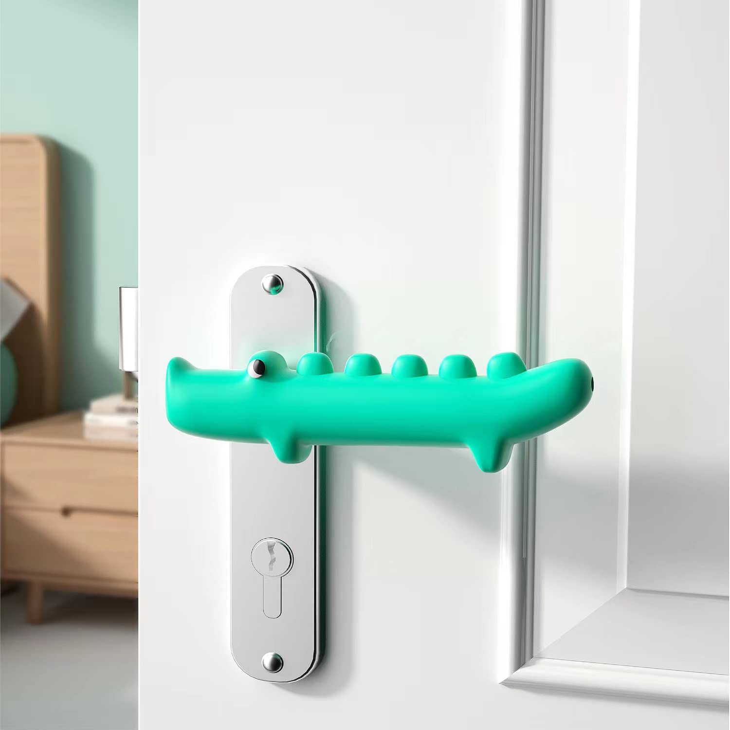 hhf hi hide friends 2 PCS Baby Safety Equipment Door Handle Cover, Silicone Door Handle Glove Cover, Thicker Door Knob Protector, Anti-Static, Food Grade Silicone (Long Handle Green)