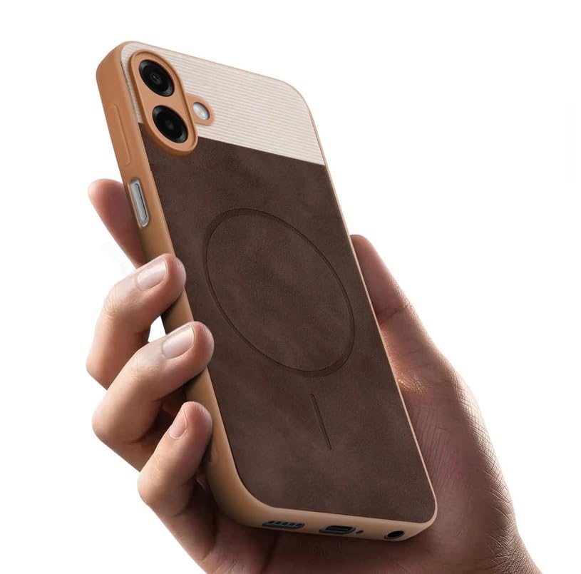 Image of Bintage CASE Dual-Leather Mac Safe Design Phone Case| Soft Touch Finish | Full Camera Protectection Back Cover Compatible for Samsung A07 LTE / M07 / F07 - White & Choco Brown