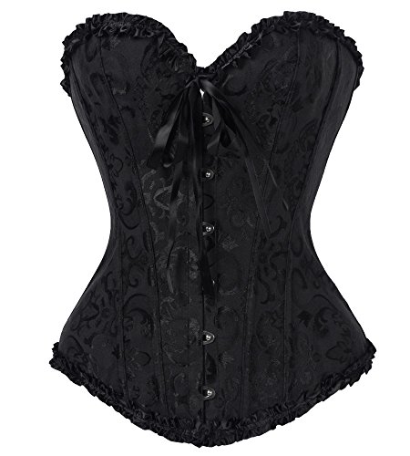 Halloween Gothic Women's Lace Up Boned Plus Size Overbust Corset Bustier Bodyshaper Top Black