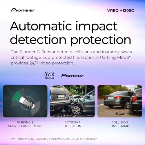 Image of Pioneer VREC-H120SC Compact Dash Camera - Discreet 1.5K Resolution Front Dash Cam for Cars with Impact Detection, 120 Degree Wide Angle Coverage, Built-in WiFi, Companion App, USB-C Easy Install