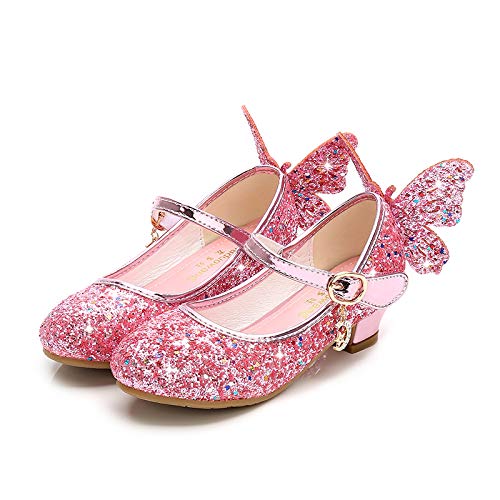 Girls Dress Shoes Wedding Party High Heel Mary Jane Sequined Heel Bow Princess Shoes