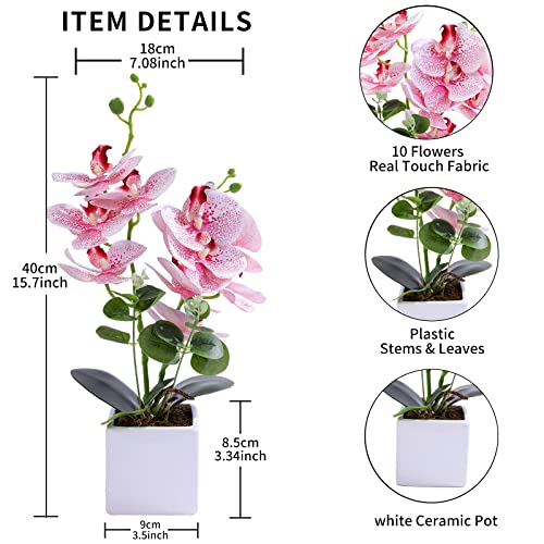 Artificial Flower Bonsai With White Pot, Real Touch Faux Orchid Flower Arrangement Fake Phalaenopsis For Table Centerpiece Office Home Wedding Party Indoor Decor… #TOP1