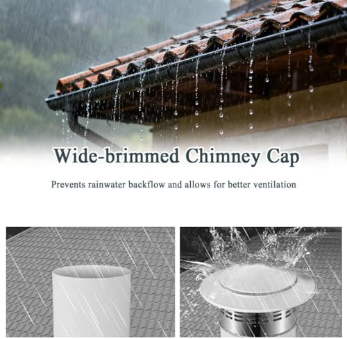 Fireplace Chimney Cap - 304 Stainless Steel Roof Vent Rain Guard, Universal Fit 1.6" to 8.7", Protects Against Birds, Debris & Rain - Durable Exhaust Cover for Outdoor Use