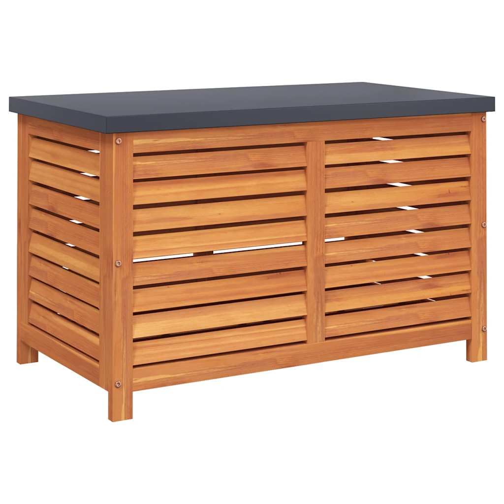 RCODSSK Garden Storage Box 60x50x55 cm Solid Eucalyptus Wood, Outdoor Storage Chest for Cushions Toys, Powder-Coated Metal Top, Gas Spring Lid, Slatted Bottom