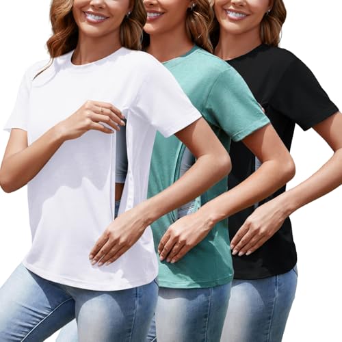 Image of Kynaflix Women's 3-Pack Nursing Tops for Breastfeeding with Hidden Zippers Loose Fit Maternity Shirts
