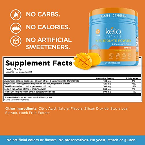 Image of Keto Vitals Electrolytes Powder | Keto-Friendly Electrolytes with Potassium, Magnesium, Sodium, Calcium | Keto Electrolytes Supplement Energy Drink Mix | Sugar-Free, Zero Calories, Zero Carbs