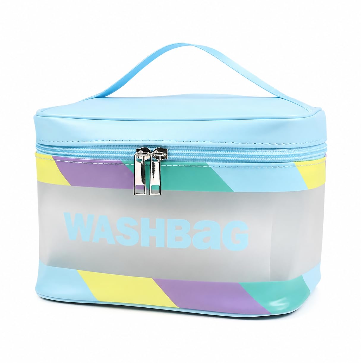 Transparent Makeup Organizer Travel Bag with U-Shaped Zipper - Portable Cosmetic Toiletry Storage Pouch with Handle, Waterproof Wash Bag for Women and Girls | Multipurpose Vanity Case | Blue (Blue)-image-16