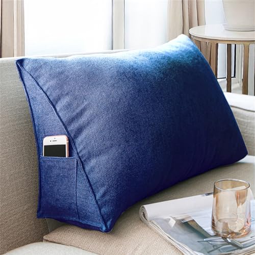 Almohada de lectura grande para cama, cojín lumbar de apoyo para cabecera y sofá, color azul marino, 100 x 35 x 20 cm, ideal para comodidad y relajación