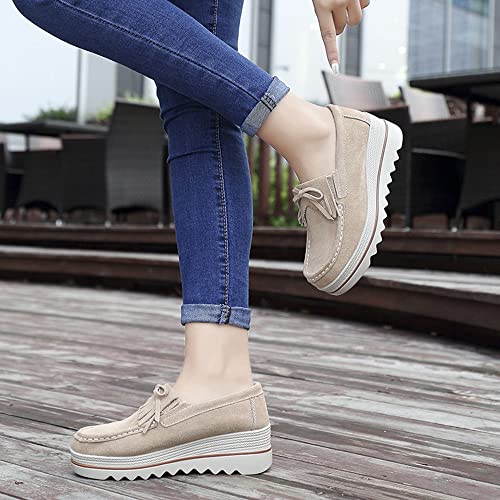 Image of YING LAN Women Slip On Loafers Comfort Suede Moccasins Wide Low Top Shoes