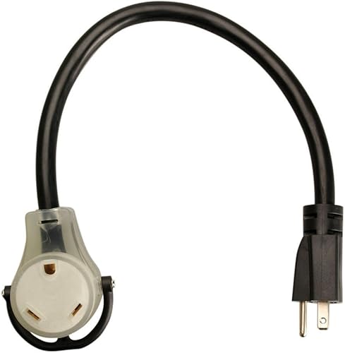 Coleman Cable 09542 143 STW 15 a 30 Amp RV Cable de extensión con extremo iluminado 18 pulgadas negro