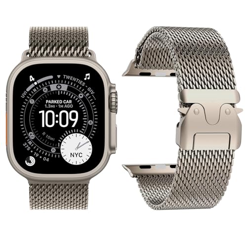 Ya en manzanajugosa.com: Pulsera Milanese Loop en Titanio Compatible con Correa Apple Watch Ultra 3/2/1 49mm 46mm 45mm 44mm 42mm(Series 3 2 1) Mujeres Hombres, Hebilla Paracaídas Correas Metal para iWatch 11 10 9 SE 8 7 6 5 4
