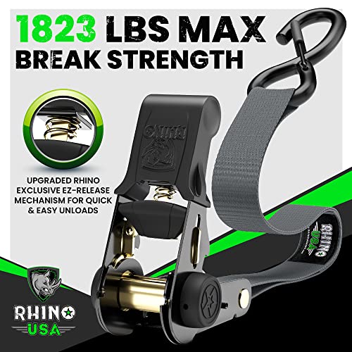 Rhino Usa Ratchet Tie Down Straps (4Pk) - 1,823Lb Guaranteed Max Break Strength, Includes (4) Premium 1" X 15' Rachet Tie Downs With Padded Handles. Best For Moving, Securing Cargo #TOP1