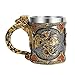 Vintage stal nierdzewna średniowieczny steampunk smok kubek do kawy, Dungeons and Dragons Gear Cyborg złoty smok kufel kufel do piwa prezent dla mężczyzn Dzień Ojca