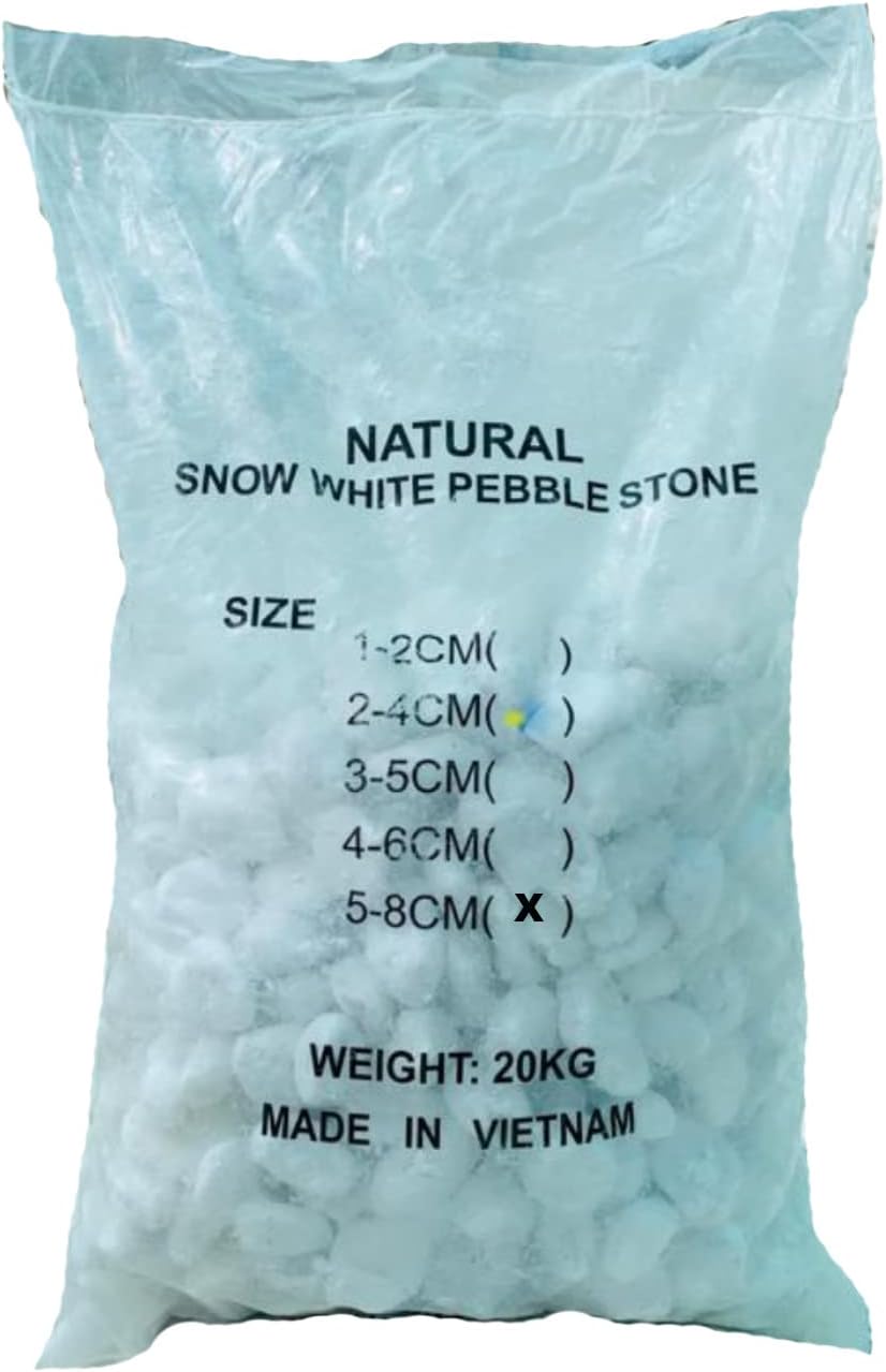 UNITED ARAB EMIRATES Snow White 5-8 cm Decorative Pebbles Natural Decorative Rocks for Garden Plants Succulents Vase Aquariums Landscape River Stones Outdoor | 20 kgs.