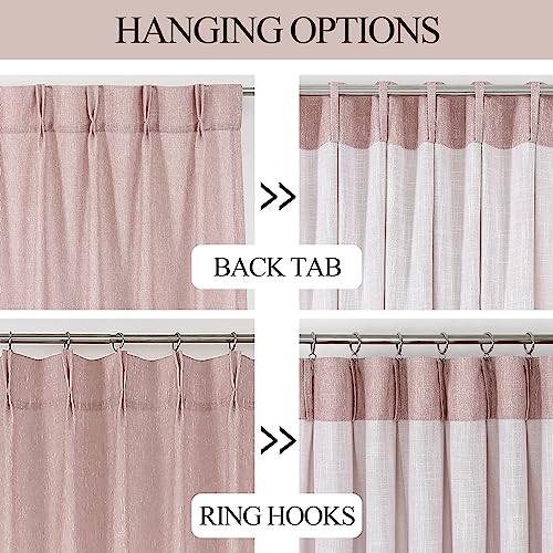 Image of Vision Home Pink Pinch Pleated Semi Sheer Curtains for Girls Bedroom Living Room Textured Light Filtering Window Curtains 72 inch Rayon Blended Pinch Pleat Pink Drapes with Hooks 2 Panels 40 inch Wx72 L
