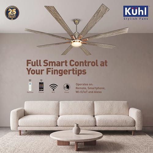 Image of KUHL Polariz Super 72 1800mm 65% Power Saving BLDC Ceiling Fan With Remote |Down&Night Light|Low Noise|Iot -Operate Via Mobile & Alexa | Reverse Mode |Free Installation | Teak