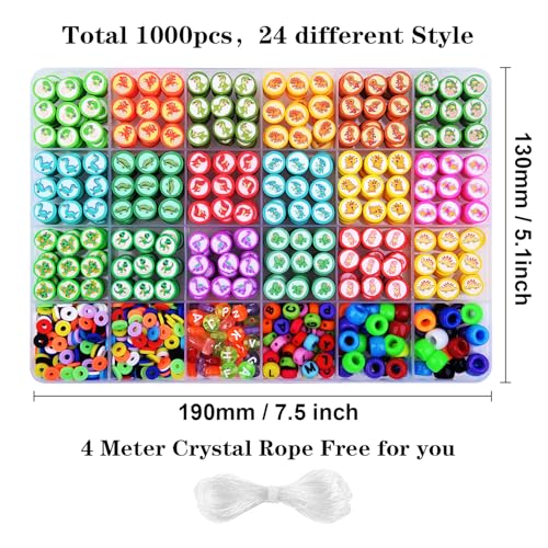 1000PCS Dinosaur Polymer Clay Beads Bracelet Making kit, 24 Style Cute Fun Beads Beads Charms for Jewelry Necklace Earring Making DIY Accessories for Women Girls