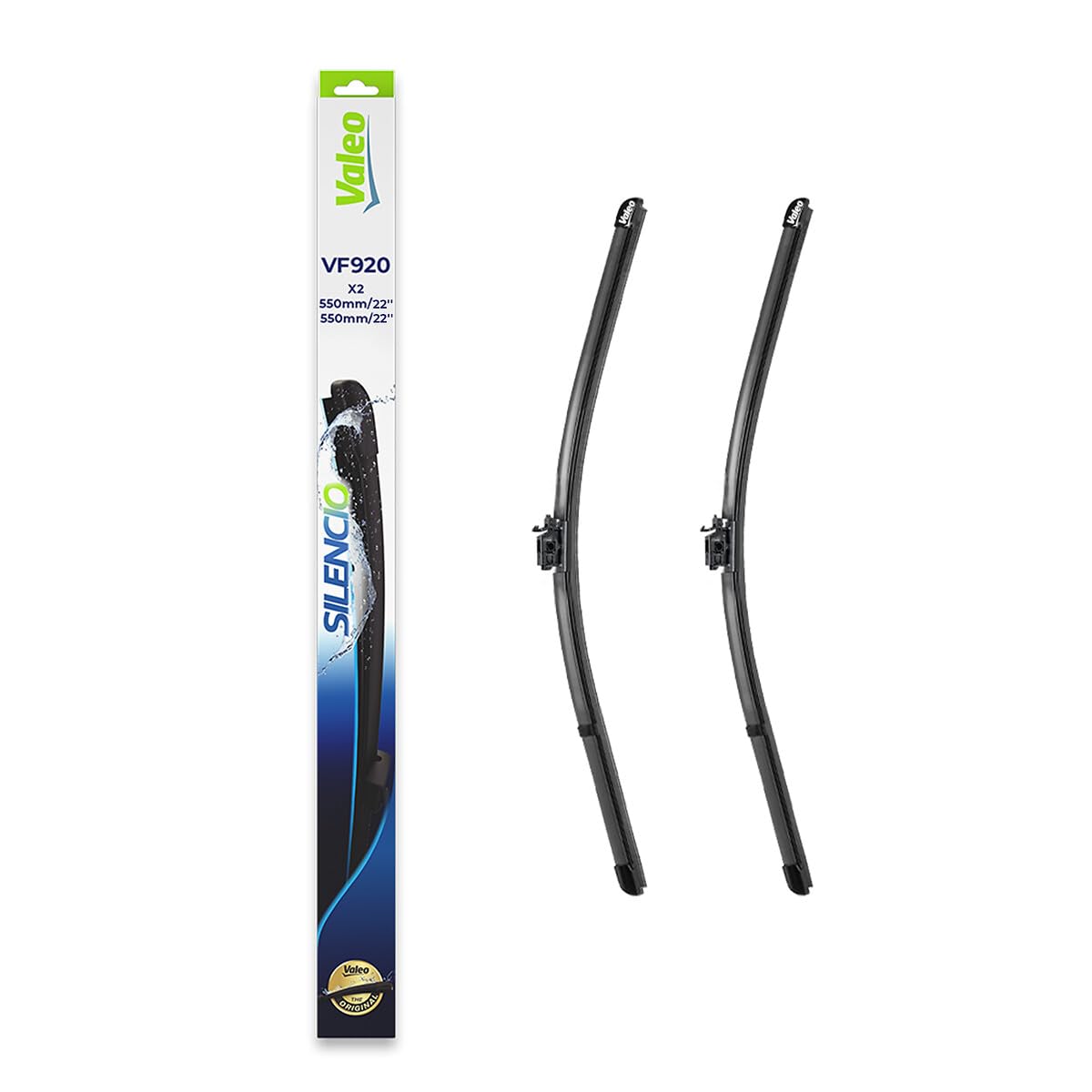 VALEO Silencio Tergicristalli VF920 Kit di Spazzole tergicristallo originali Flat Blade ad Alte Prestazioni, Maggior Visibilità su Strada 550mm/550mm Anteriore Confezione da 2 577920