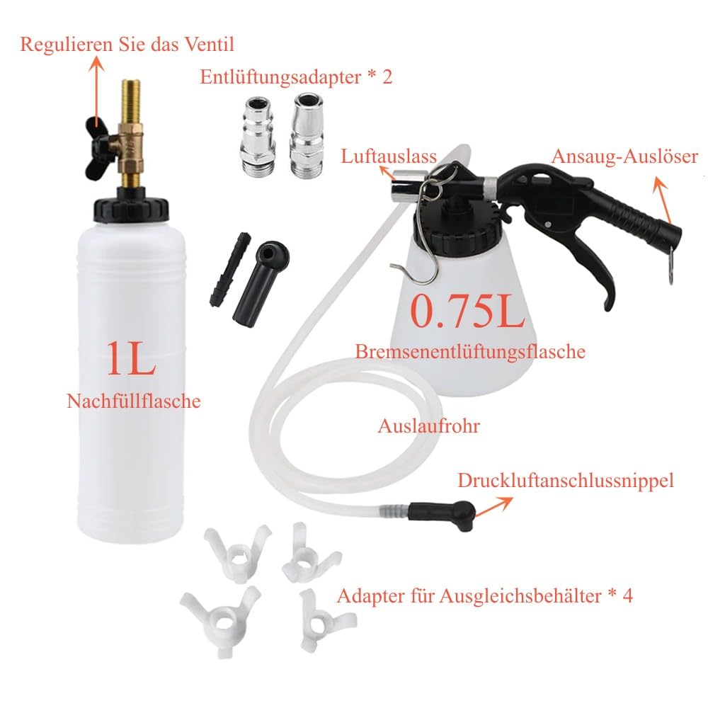 Purgador automático de Frenos de Aire comprimido Dispositivo de Purga de Frenos Freno de Aire Cambiador de líquido de Frenos de Frenos de Aire purgado con Botella de Recarga de 1 litro