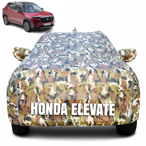 Image of 100% Waterproof Car Body Cover for Honda Elevate with Mirror Pocket (Heat & UV Resistant, Triple Stitched, Soft Lining, Bottom Elastic & Piping) Camouflage, Military Print
