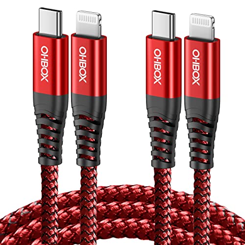 Image of iPhone Fast Charger Cable [MFi Certified] USBC Lightning Cable 6FT, 2 Pack | Durable Nylon Braided Apple Charging Cord for iPhone 14 13 12 11 X XS XR SE 8 7 6, iPad Pro, Air, mini, iPod, AirPods - Red