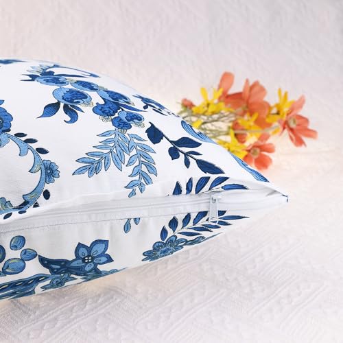 Uxcell Pack of 2 Floral Printed Throw Pillow Covers Home Decor Striped Pillow Cover for Couch Sofa Living Room Blue 16 x 16 Inch - Image 4