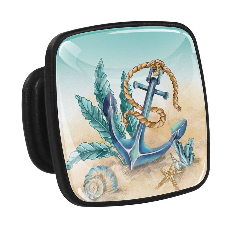 LORVIES 4 Pack 1.2" Ocean Decorative Cabinet Knobs, ABS Glass Square Black Single Hole, Dresser Drawer Closet Door Handles Pulls for Home Kitchen