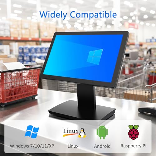 Image of 15.6 inch Touchscreen POS Monitor, 1920x1080 FHD IPS Display, 10-Point Capacitive Touch, with HDMI /VGA Input, Heavy Duty Metal Stand for Restaurant, Bar, Gym, Warehouse, and POS Systems