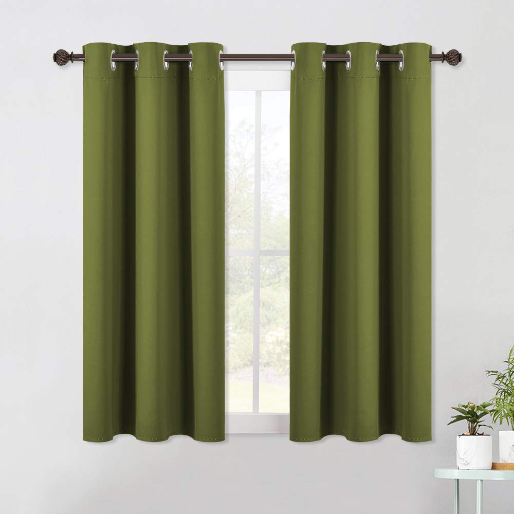 NICETOWN Blackout Curtains &amp; Drapes for Bedroom, Olive Green, W34 x L48, Set of 2, Triple Weave Grommet Top Thermal Insulated Light Blocking Panels for Bathroom/Living Room