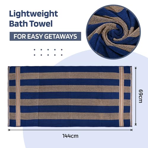 Image of Kuber Industries Bath Towel | Towel for Bath-Gym-Travel | Highly Absorbent Bathing Towel | Bath Towel for Men | 144 GSM Cotton Bathroom Towel | Blue Patti | 30x60 Inch | Cream