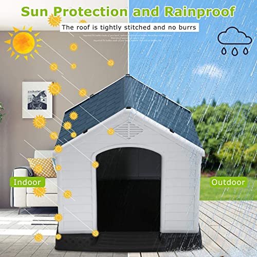 FLL Large Dog House for Large Medium Dogs 32x30.5x34.5 inches Plastic Water Resistant Dog Houses with Base Support for… - Image 4
