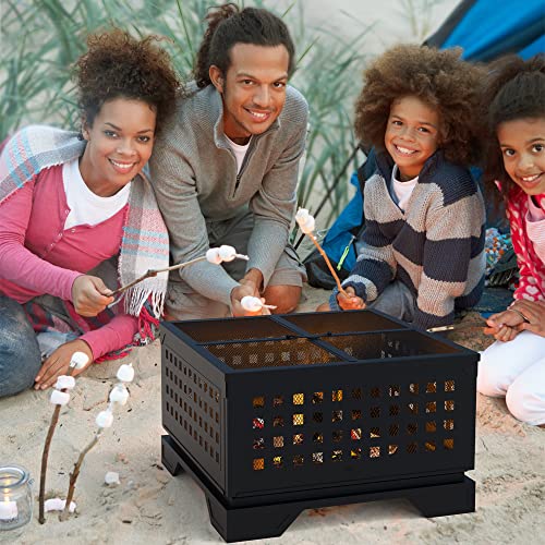 Outdoor Fire Pit 21.7" Square Firepit [Fast Heating] [Easy Assembling] [Large Flame] with Spark Screen for Patio