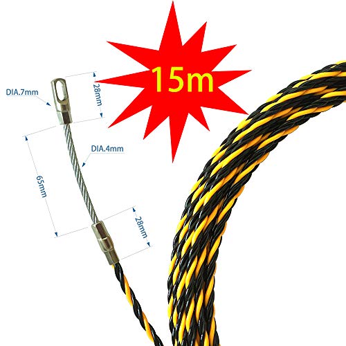 Akuoly 15m Einziehspirale φ6.0mm Einziehdraht gedrilltem Polyester Einziehband Kabeleinzug mit Führungsfeder Einziehhilfen ideales Einzugsband zur Kabelverlegung aus 3-fach