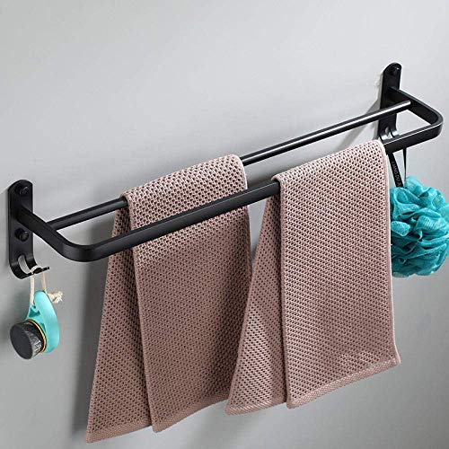 Toallero de baño de aluminio negro de doble poste para pared 3
