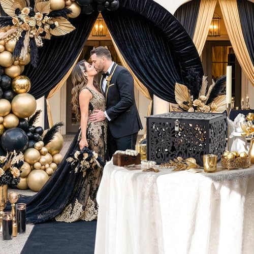 Image of Wedding Card Box with Lock, Black Card Box for Wedding Reception Decorations, Wedding Box for Cards and Money, PVC Envelope Gift Card Box for Party Graduation Baby Shower Birthday Decor