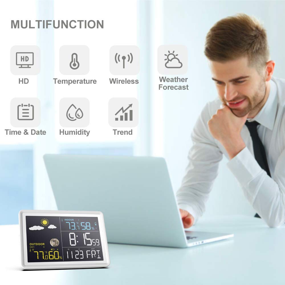 Wittime 2081 Wireless Weather Station - Indoor/Outdoor Thermometer With Color Display & Sensor