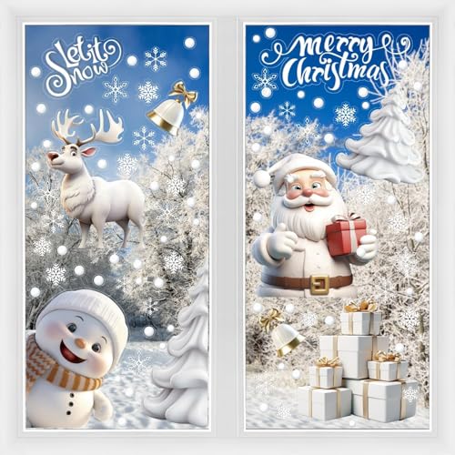 SULOLI 8PCS Ventanas de Navidad，Pegatina Ventana Navideño Reutilizables，Adornos Reutilizables Decoracion para Escaparates Cristal Puertas，Hogar，Navidad y Fiesta