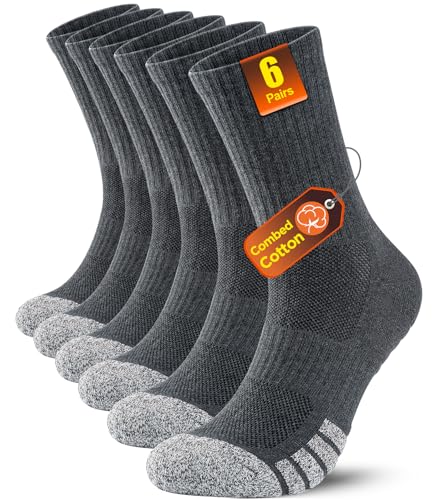 PULIOU Mens Outdoor Hiking Socks Moisture Wicking Breathable Walking Socks for Men and Women Thick Cushion Anti Blister Cotton Sports Sock for Running Trainer Cycling 6-8 9-12 (5 Pairs/6 Pairs)