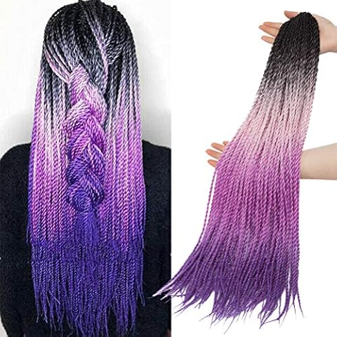 3 Packung 90 Stränge Senegalese Twist Crochet Zöpfe Haarverlängerung Zopf Synthetische Flechten Kleine Havana 2X Twist Zöpfe 60cm Schwarz zu Pink zu Lila zu Blau Cover