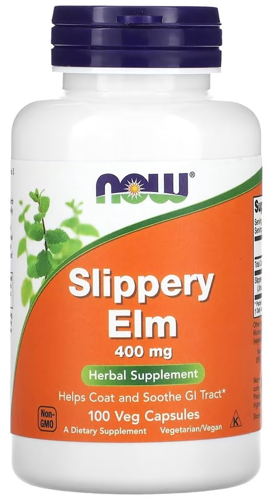 Now Foods – Slippery Elm 400mg | Soothes Digestive Tract and Respiratory Health – 100 Veg Capsules