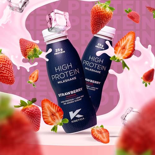Kinetica Sports Ready-to-Drink High Protein Milkshake - Strawberry Flavour | 25g Protein/Bottle, 12 X 330ml Pack | High Protein, Low Fat & No Added Sugar |Convenient, high protein option for on-the-go - Image 3