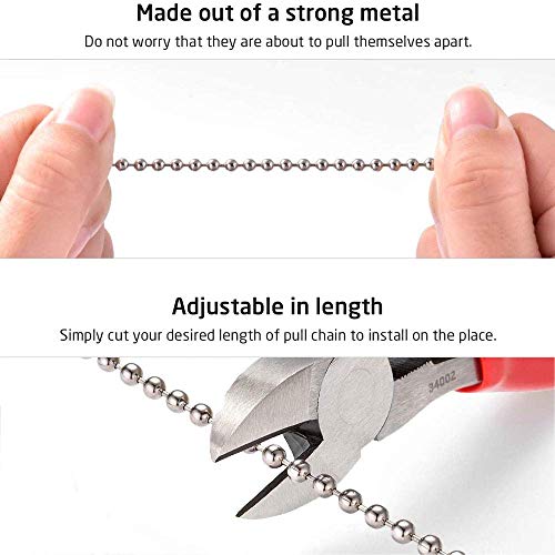 Image of Ceiling Fan Pull Chain Sun Moon Pattern,2 Pcs 12 Inch Beaded Ball Pull Chain Extender Decorative With Connector, Newst Style Fan Light Pendant Extension Decor,Silver