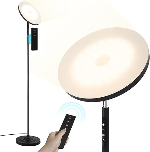 Lámpara de pie mejorada, lámpara de pie súper brillante de 36 W3600 lm con control remoto, ajuste continuo de temperatura de color y brillo, lámpara