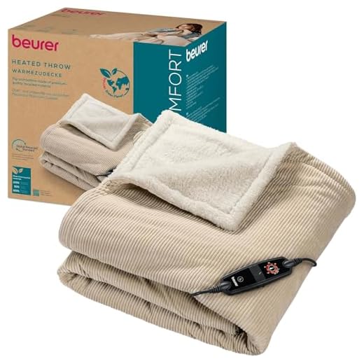 Beurer HD 80 Cord beige Heizdecke, kuschelige Wärmedecke mit 6 Temperaturstufen, recycelte Materialien, mit Abschaltautomatik und Sicherheitssystem, Kuscheldecke aus trendigem, weichem Cord-Stoff