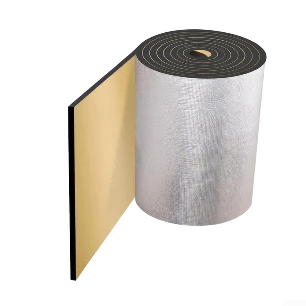 Rollo de algodón térmico reflectante con respaldo de aluminio para aislamiento de techo y pared de garaje, tapete absorbente de sonido negro, 50 cm de ancho, 5 m de largo, 5 mm de grosor (500 x 50 x 5