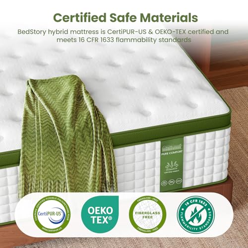 Image of BedStory 13 Inch Firm Full Mattress, Hotel Collection Hybrid Mattresses -Targeted Lumbar & Shoulder Support for Back Pain Relief, Fiberglass-Free, CertiPUR-US Certified, 365-Night Trial