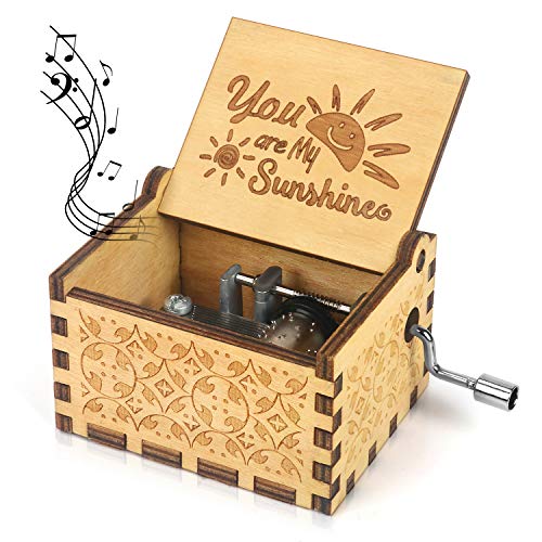 You are My Sunshine Wooden Music Boxes Engraved Vintage Wood Musical Box Gifts